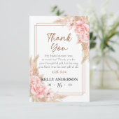 Geometrische Boho Pampas Roze Gouden Bruidsdiner Bedankkaart (Staand voorkant)