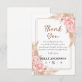 Geometrische Boho Pampas Roze Gouden Bruidsdiner Bedankkaart (Voorkant / Achterkant)
