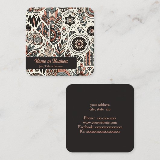 Geometrische boho vierkante visitekaartje (Voorkant / Achterkant)