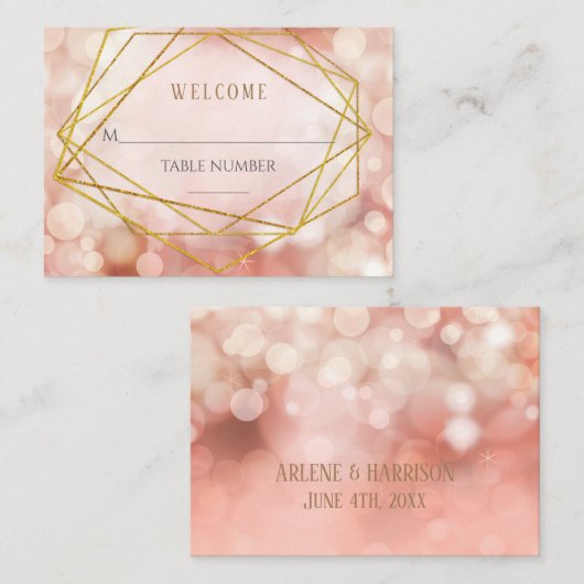 Geometrische Bokeh Roze Trouwtafel Plaats Kaarten Plaatskaartje (Voorkant / Achterkant)