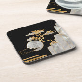 Geometrische Bonsai en Moon - Moeder van parels Bier Onderzetter (Linkerzijde)