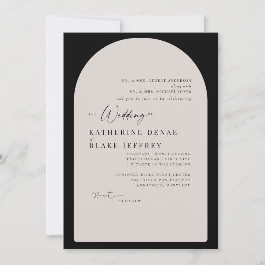 Geometrische boog zwart & crème bruiloft kaart (Voorkant)
