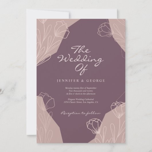 Geometrische bordeaux crème mooie bloemen bruiloft kaart (Voorkant)