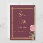 Geometrische bordeaux gouden roze bloem Save the D Kaart (Voorkant)