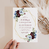 geometrische bordeaux & Stoffig blauw bloemenbruil Kaart