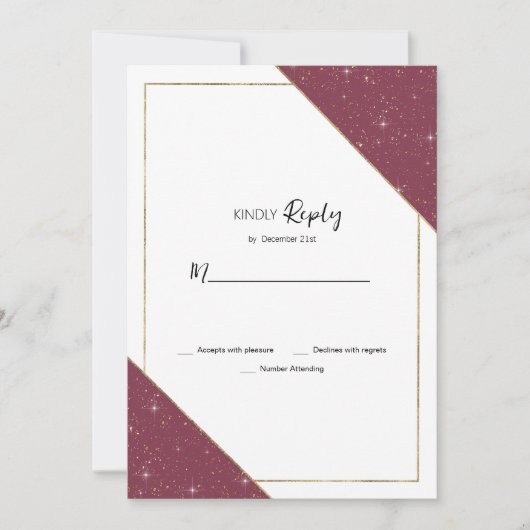 Geometrische bordeauxrode gouden glitter RSVP Kaart (Voorkant)