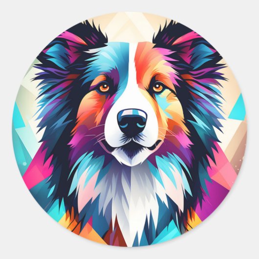 Geometrische Border Collie Dog Ronde Sticker (Voorkant)