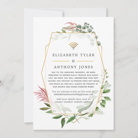 Geometrische bos Virtuele Verminderde Bruiloft Gas Aankondiging (Voorkant)