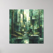 Geometrische bosscène in tinten groen Abstract Canvas Afdruk (Voorkant)