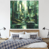 Geometrische bosscène in tinten groen Abstract Canvas Afdruk (Insitu (Slaapkamer))