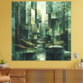 Geometrische bosscène in tinten groen Abstract Canvas Afdruk (Insitu (Woonkamer))