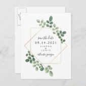 Geometrische botanische bruiloft Bewaar de datum Aankondigingskaart (Voorkant / Achterkant)