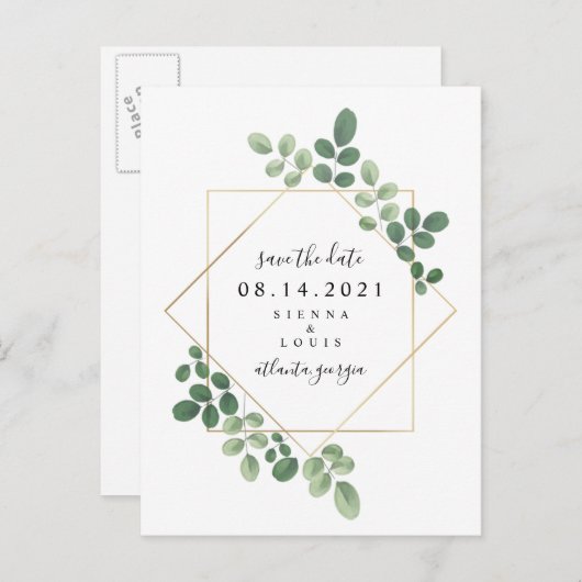 Geometrische botanische bruiloft Bewaar de datum Aankondigingskaart (Voorkant / Achterkant)
