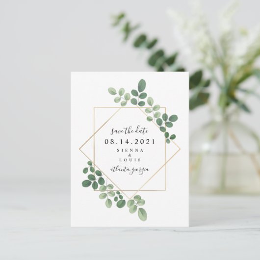 Geometrische botanische bruiloft Bewaar de datum Aankondigingskaart (Staand voorkant)