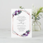 Geometrische botanische Floral Paars Greenery Wedd Kaart (Staand voorkant)