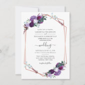 Geometrische botanische Floral Paars Greenery Wedd Kaart (Voorkant)