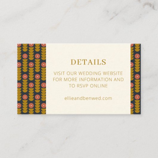 Geometrische Botanische Gouden Marine Trouwwebsite Informatiekaartje (Voorkant)
