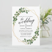 Geometrische botanische groene Eucalyptusbruiloft Kaart (Staand voorkant)