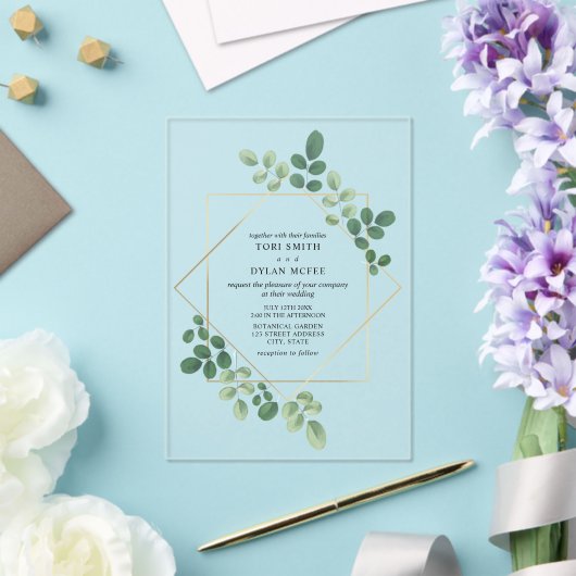 Geometrische Botanische Groene Huwelijk Acryl Uitnodigingen (Insitu (Huwelijk))