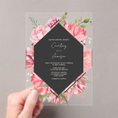 Geometrische botanische roze Floral Weddenschap Acryl Uitnodigingen (Insitu (Draagbaar))