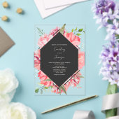 Geometrische botanische roze Floral Weddenschap Acryl Uitnodigingen (Insitu (Huwelijk))