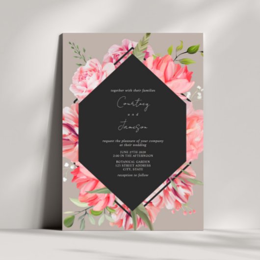 Geometrische botanische roze Floral Weddenschap Kaart