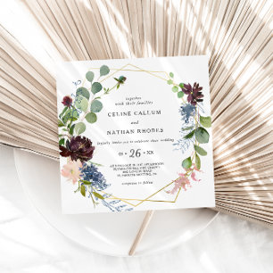 Geometrische Bourgogne Bloemen en groen Bruiloft Kaart