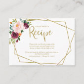 Geometrische Bourgogne Blush Bloemen Recept Verzoe Informatiekaartje (Voorkant)