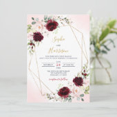 Geometrische Bourgogne en Blush Floral Wedding Kaart (Staand voorkant)