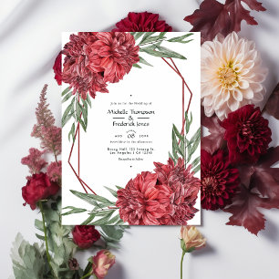 Geometrische Bourgogne en White Floral Wedding Kaart