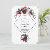 Geometrische Bourgogne Floral Pine Navy Blue Bapti Kaart (Staand voorkant)