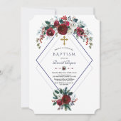 Geometrische Bourgogne Floral Pine Navy Blue Bapti Kaart (Voorkant)