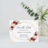 Geometrische Bourgogne Red Floral bespaart de datu Briefkaart (Staand voorkant)