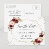 Geometrische Bourgogne Red Floral bespaart de datu Briefkaart (Voorkant / Achterkant)