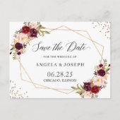 Geometrische Bourgogne Red Floral bespaart de datu Briefkaart (Voorkant)