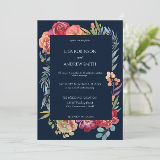 Geometrische Bourgogne Tropische Floral Wedding- N Kaart (Staand voorkant)