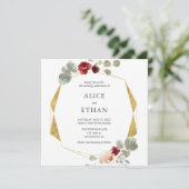 Geometrische Bourgondische bloem en groen bruiloft Kaart (Staand voorkant)