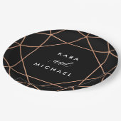 Geometrische bruiloft | Faux Roos Gold op zwart Papieren Bordje (Gekanteld)