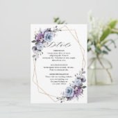 Geometrische bruiloft met Paarse dustbloemen Informatiekaartje (Staand voorkant)