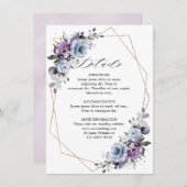 Geometrische bruiloft met Paarse dustbloemen Informatiekaartje (Voorkant / Achterkant)