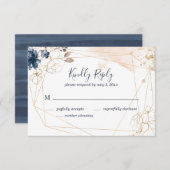 Geometrische bruiloft RSVP in marine, goud en blos (Voorkant / Achterkant)