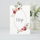 Geometrische bruiloft RSVP met burgundy bloem en e (Staand voorkant)