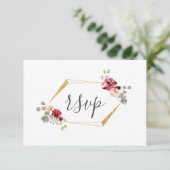 Geometrische bruiloft RSVP met burgundy bloem en e (Staand voorkant)