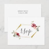 Geometrische bruiloft RSVP met burgundy bloem en e Uitnodiging Briefkaart (Voorkant / Achterkant)