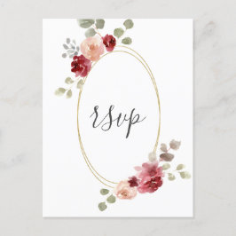 Geometrische bruiloft RSVP met burgundy bloem en e Uitnodiging Briefkaart