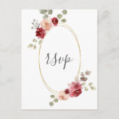 Geometrische bruiloft RSVP met burgundy bloem en e Uitnodiging Briefkaart (Voorkant)
