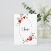 Geometrische bruiloft RSVP met burgundy bloem en e Uitnodiging Briefkaart (Staand voorkant)