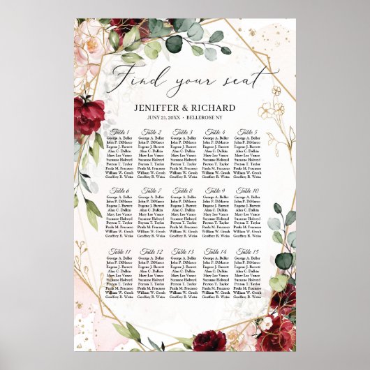 Geometrische bruiloft van de Bourgognige florale g Poster (Voorkant)