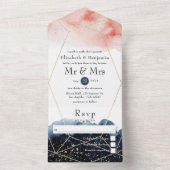 Geometrische bruiloft van de marine en Blush Water All In One Uitnodiging (Binnen)