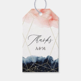 Geometrische bruiloft van de marine en Blush Water Cadeaulabel